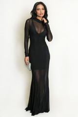 Black Mesh Detail Maxi Dress