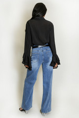 Ruffle Trim Flare Cuffs Blouse