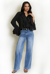 Ruffle Trim Flare Cuffs Blouse