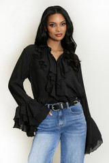 Ruffle Trim Flare Cuffs Blouse