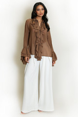 Ruffle Trim Flare Cuffs Blouse