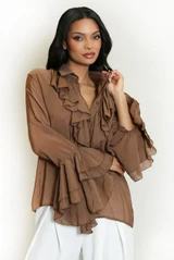 Ruffle Trim Flare Cuffs Blouse