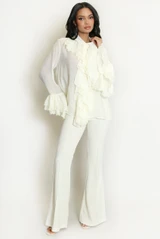 Ruffle Trim Flare Cuffs Blouse