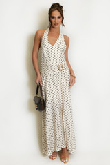 Polka Dot Halter Neck Maxi Dress