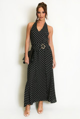 Polka Dot Halter Neck Maxi Dress