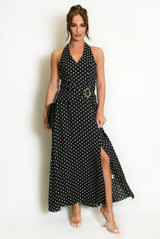 Polka Dot Halter Neck Maxi Dress