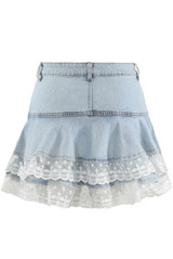 Lace Hem Denim Mini Skirt