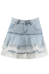 Lace Hem Denim Mini Skirt
