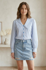 Striped Pointed Collar Blouse