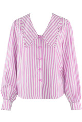 Striped Pointed Collar Blouse