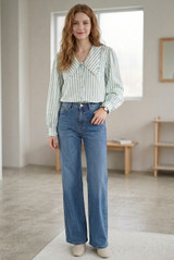 Striped Pointed Collar Blouse