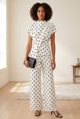 Polka Dots Wrap Blouse and Trouser Set