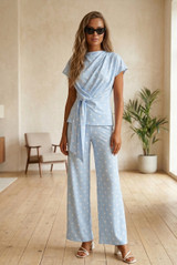 Polka Dots Wrap Blouse and Trouser Set