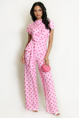 Polka Dots Wrap Blouse and Trouser Set