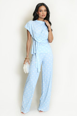 Polka Dots Wrap Blouse and Trouser Set