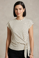 Satin Polka Dots Side Wrap Blouse