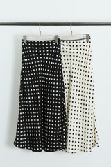 Satin Polka Dots Bias Midi Skirt