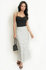 Satin Polka Dot Bias Midi Skirt