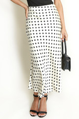 Satin Polka Dot Bias Midi Skirt