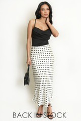 Satin Polka Dot Bias Midi Skirt
