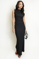 Textured Sleeveless Top And Maxi Skirt Set