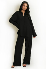 Loose Fit Blouse And Drawstring Trouser Set