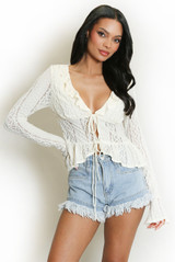 Frilled Lace Tie Front Top