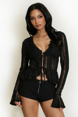 Frilled Lace Tie Front Top