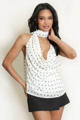 Polka Dot Draped Halter Neck Top