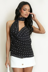 Polka Dot Draped Halter Neck Top