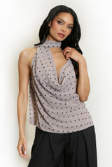 Polka Dot Draped Halter Neck Top