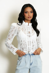 Long Sleeve Lace Mandarin Collar Top