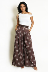 Polka Dots Wide Leg Belted Trousers