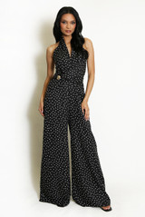 Polka Dots Side Buckled Wrap Jumpsuit