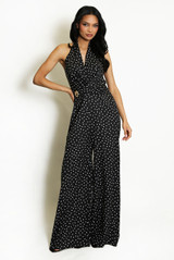 Polka Dots Side Buckled Wrap Jumpsuit