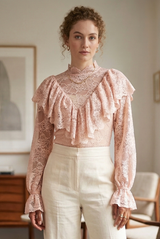 Ruffle Detail Mesh Blouse