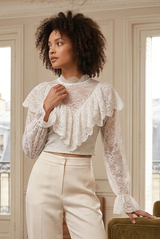 Ruffle Detail Mesh Blouse