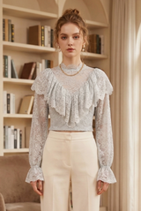 Ruffle Detail Mesh Blouse