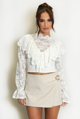 Ruffle Detail Mesh Blouse