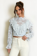 Ruffle Detail Mesh Blouse