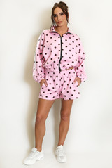 Polka Dot Side Stripe Jacket and Shorts Set