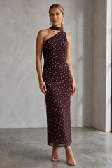Polka Dots One Shoulder Midi Dress(PRE ORDER)