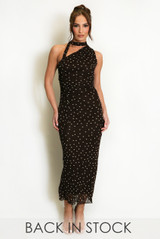 Polka Dots One Shoulder Midi Dress 