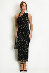 Polka Dots One Shoulder Midi Dress 