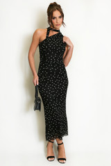 Polka Dots One Shoulder Midi Dress 