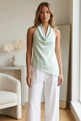 Cowl Halter Neck Asymmetric Blouse