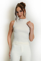 Soft Knit Ribbed Mock Neck Top