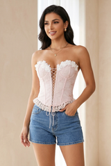 Lace Up Corset With Petal Trim