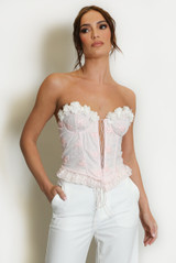 Lace Up Corset With Petal Trim