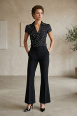 Polka Dot Ruched Fitted Blouse